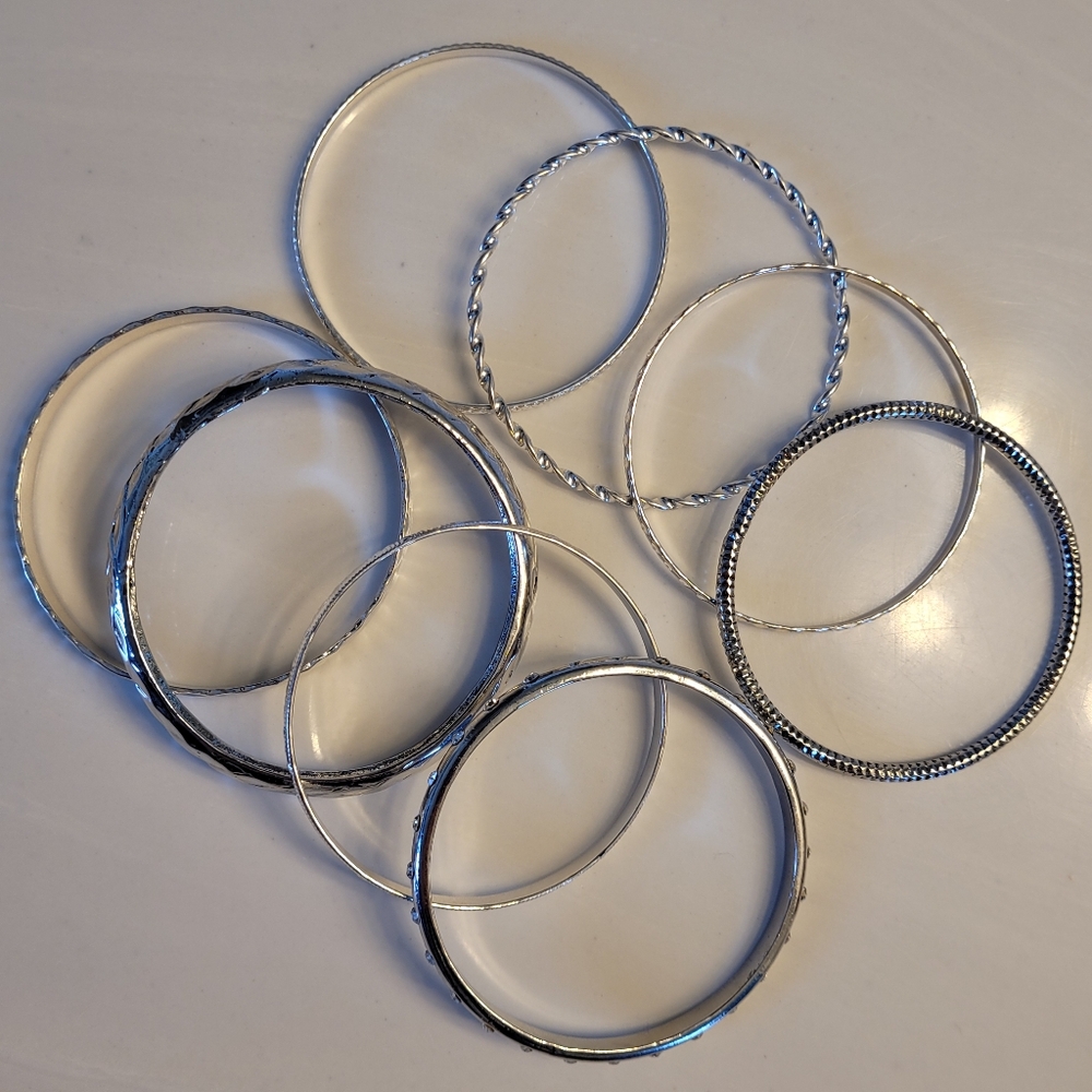 Silver-tone & Rhinestones Bangle Bracelet Bundle (8 Bangle Bracelet Bundle) - Picture 5 of 16